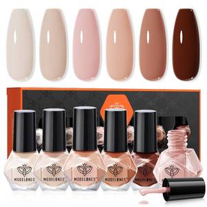 lot 65172 image: modelones Nail Polish Set, 6 Colors Nude Brown Pink Skin Tones Milky White Mini Nail Polish Fall Winter Neutral Brown Quick Dry Fingernail Polish Manicure DIY Salon Home Gifts for Women Girl