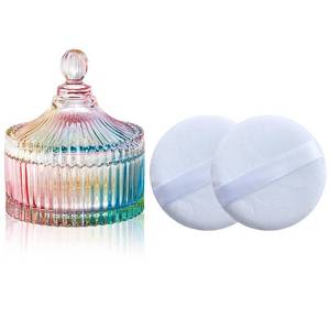 lot 65179 image: Body Powder Puff and Container, Glass Box for Dust Puff, Powder applicator with Case for Dusting powder (colorful)