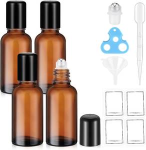 lot 65180 image: 4-Pack 1 oz Amber Glass Roller Bottles for Essential Oils  Refillable Roll on Bottles with Stainless Steel Rollers  Leakproof, UV Protection