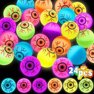 lot 65190 image: 24PCS Halloween Party Favors for Adults, Halloween Glowing Bouncy Balls, Rubber Holiday Toys Bulk, 30mm Eyeball Halloween Bouncy Balls in 6 Colors Festival Goodie Bag Stuffers for Trick or Treat