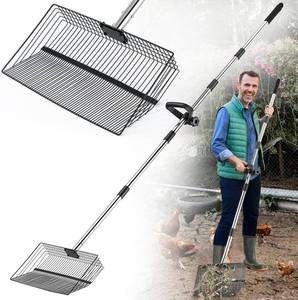 lot 65226 image: 15 Inch Large Chicken Poop Scooper, Chicken Coop Scooper with 38 to 76 Adjustable Stainless Steel Handle, Litter Sifting Shovel for Chicken Coop, Farm, Sheep Pen, Cat Litter, Stable Cleaning