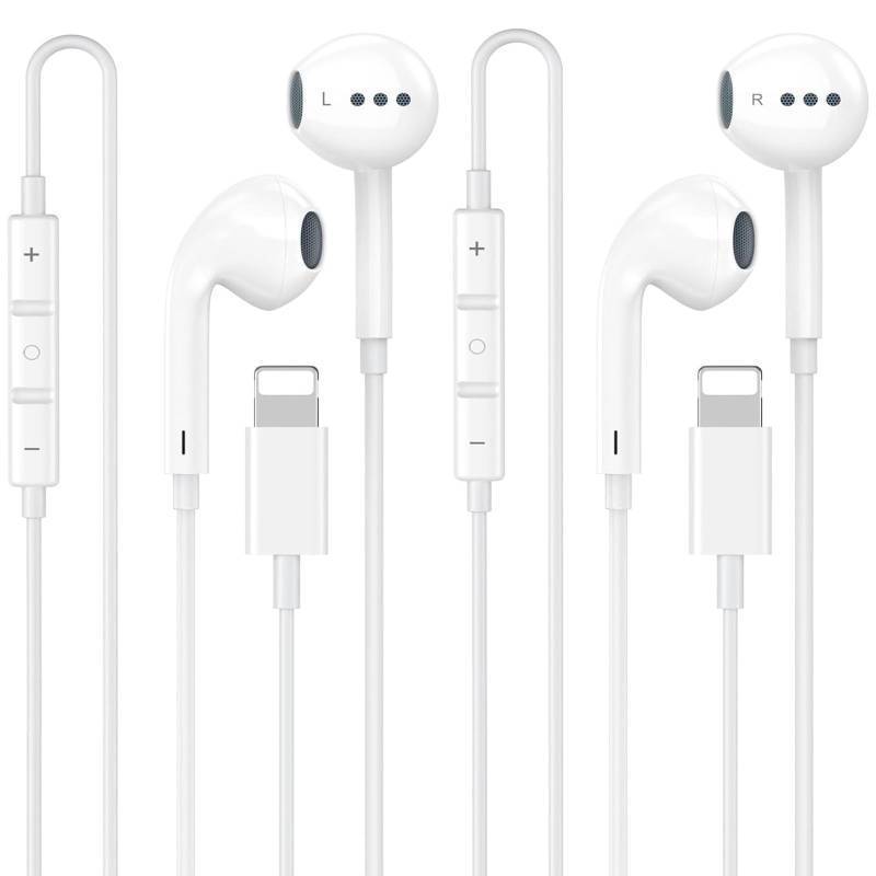 lot 35884 image: 2 Packs for iPhone Headphones Wired EarbudsEarphones with Built-in Microphone & Volume Control HiFi Stereo Nosie Reduction Compatible for iPhone 14 13 12 11 Pro Max XS XR X 8 7 6, Support All iOS - Retail $10