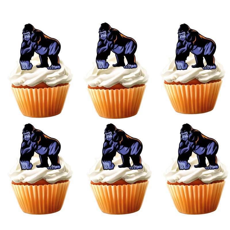 lot 35899 image: 18pcs Gorilla Cupcake Toppers for Boys Girls Happy Birthday Safari Jungle Animal Ape Party Decorations Supplies Glitter Gorilla Birthday Cake Decorations - Retail $9