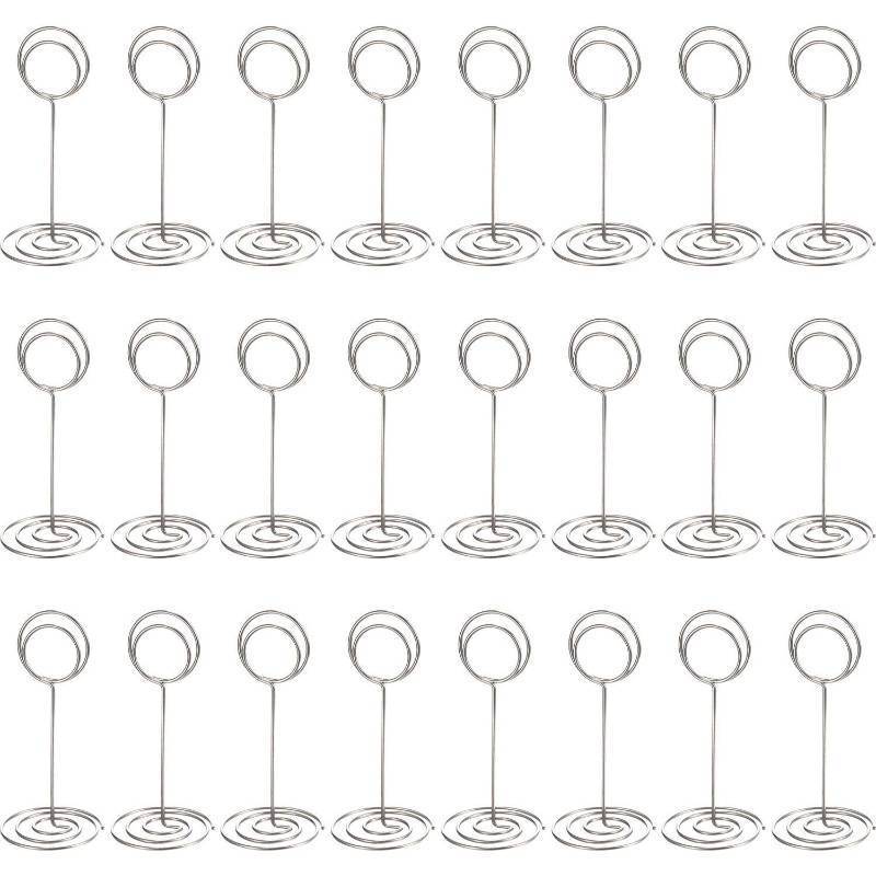 lot 35977 image: TecUnite 24 Pieces 3.35 Inch Table Number Holder Place Card Photo Holder Picture Name Menu Clips Memo Cards Stand for Wedding Reception Anniversary Birthday Party Centerpieces (Silver) - Retail $10
