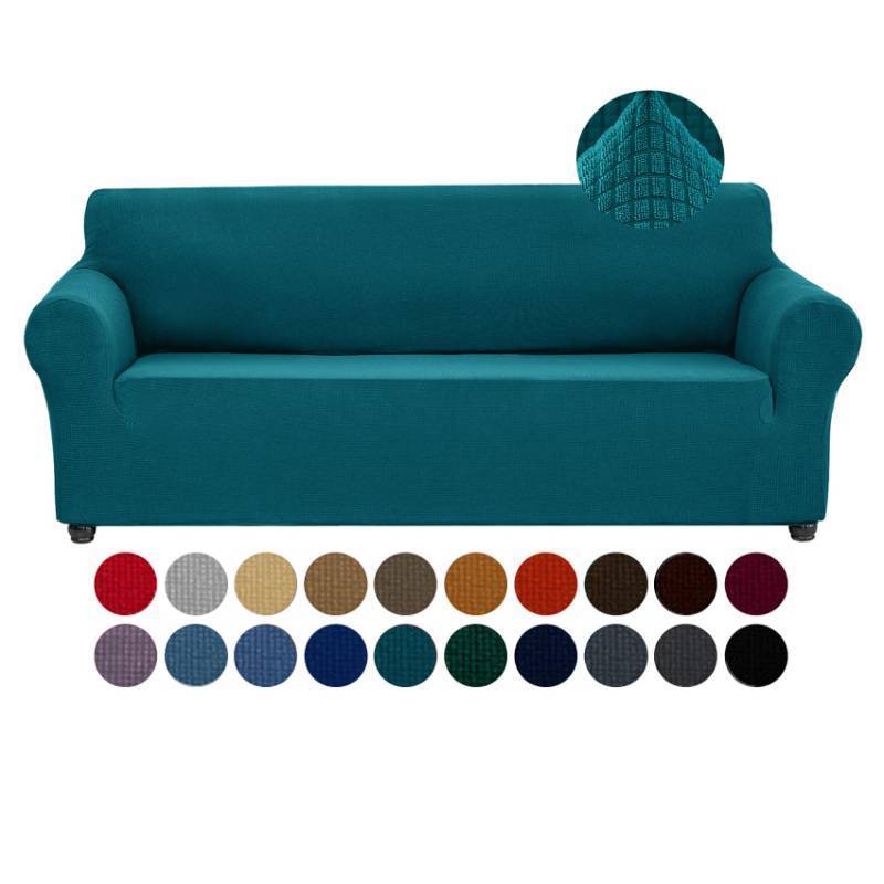 lot 36045 image: Stretch Couch Cover Slipcovers, 1-Piece Sofa Covers for 3 Cushion Couch Spandex Jacquard Washable Furniture Protector Cover for Living Room, Kids, Pets (Sofa,Peacock Blue) - Retail $36