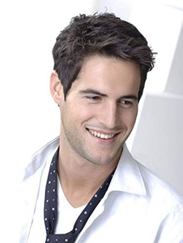 lot 36067 image: Mens Wig Short Dark Brown Wigs Layered Natural Cosplay Party Costume Hair Full Wig for Male Guy - Retail $22