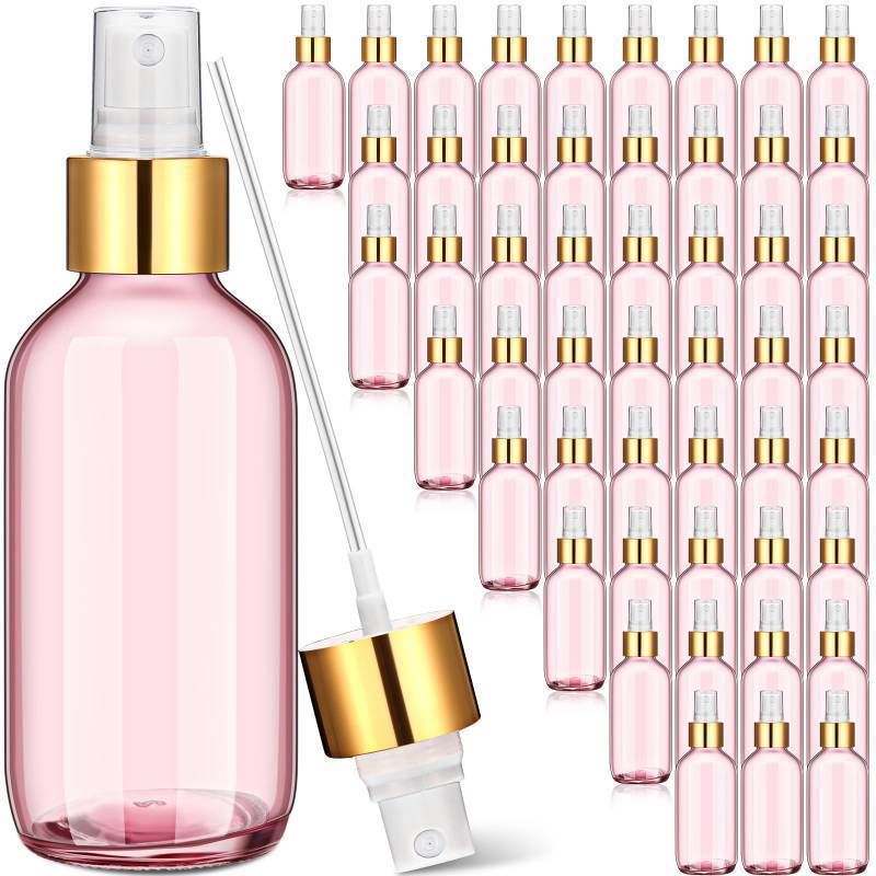 lot 36082 image: 50 Pieces 4oz Small Glass Spray Bottles for Essential Oil Empty Spray Mist Bottle Empty Fine Mist and Refillable Mister Refillable Liquid Containers for Perfumes, Cleaning(Pink, Gold) - Retail $64