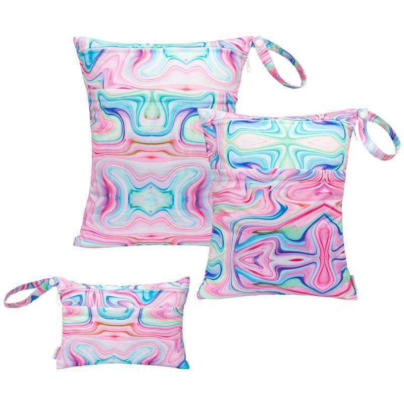 lot 44852 image: 2pcs Baby Cloth Diaper WetDry BagsWaterproof Reusable with Two PocketsTravel, Beach, Pool, Daycare, Soiled Baby Items,Yoga Gym Bag for Swimsuits or Wet Clothes Pink impression 3L-BS04 - Retail $15
