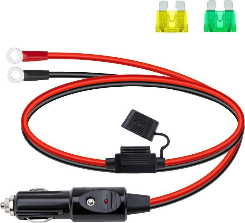 lot 44901 image: 12 AWG Heavy Duty Cigarette Lighter Plug, 3.3 FT Cigarette Lighter Male Plug Adapter Cable with LED Lights and Fuse Box (20 A, 30A), Male Cigarette Lighter Plug, Car Accessories for Inverter, Air Pump - Retail $10