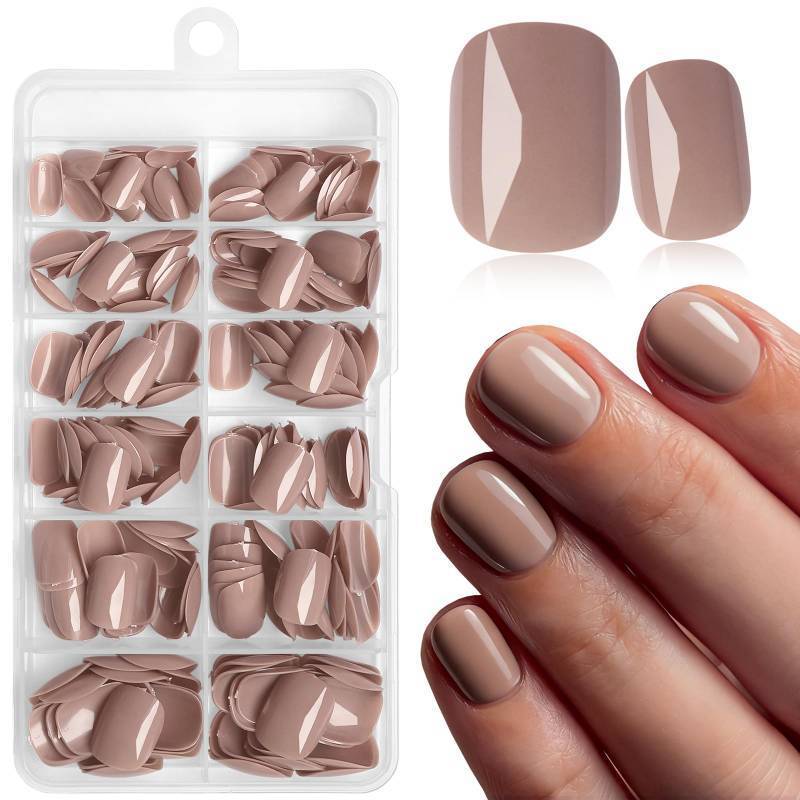 lot 55829 image: 240pc Light Coffee Press on Nails Short Squoval Fake Nails with Glue Tabs, Extra Short Nails Press on Nail Square Round Glue on Nail Coffee Acrylic Nail XS False Nail Women Artificial Fingernail Kit - Retail $9