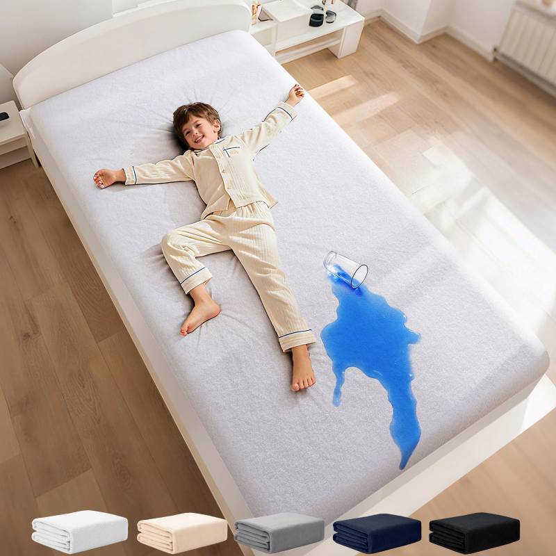 lot 26379 image: 100% Waterproof Mattress Protector, Twin Size, 6-16,Fitted Sheet with Deep Pockets, Premium Noiseless Breathable Soft Hypoallergenic Material, Mattresses Cover for Bed - Retail $15