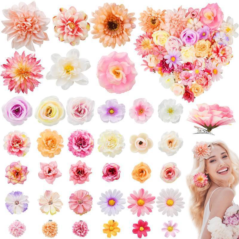 lot 15664 image: 36 Pack Flower Hair Clips Rose Hair Accessories for Women Boho Bride Flower Claw Clip Side Hair Clip Hairpin Brooch Pin Headpiece for Girls Wedding - Retail $13