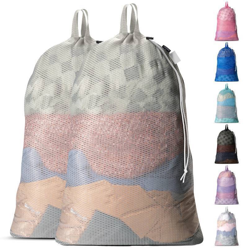 lot 16055 image: Large Mesh Laundry Bags - 2-Pack Heavy Duty with Handles & Drawstring - Machine Washable Net Laundry Sacks for College Dorm, Camp, Travel, Bedding & Clothes Storage (Grey) - Retail $8