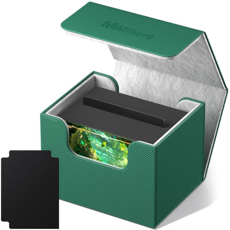 lot 26460 image: Card Deck Box, Commander Deck Box Holds 100 Double-Sleeved Cards with Divider, Leather Magnetic Closure Card Box Fit for MTG, TCG (Green) - Retail $9