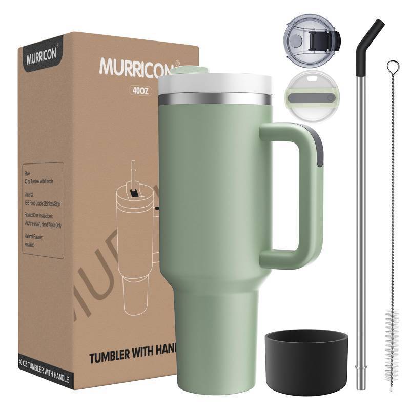 lot 35873 image: 40 oz Tumbler with Handle and Straw, Reusable Vacuum Quencher Tumbler with Lid, Stainless Steel Insulated Travel Mug for Coffee and Beverages