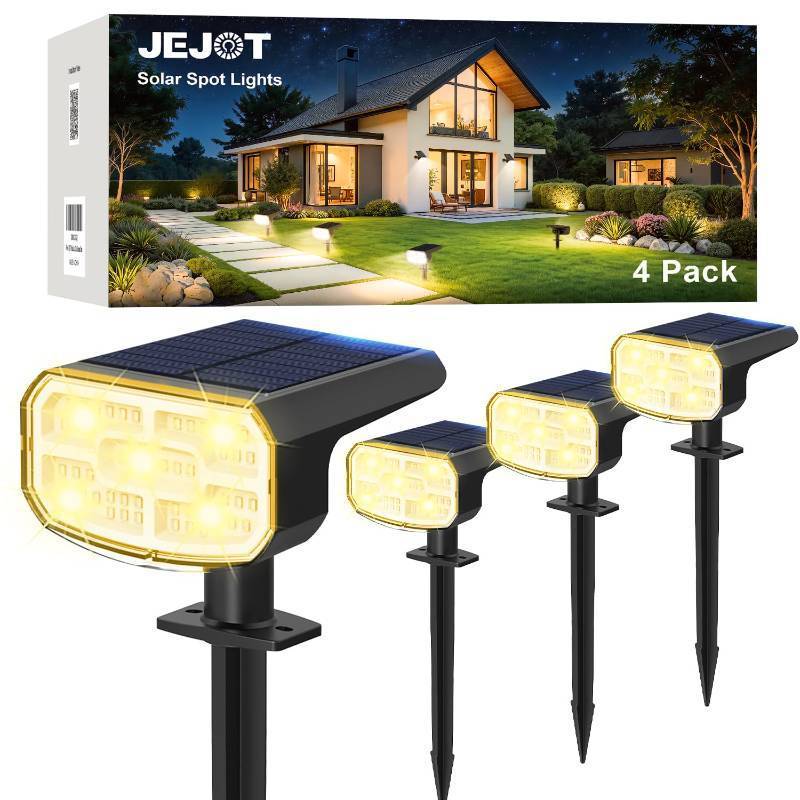 lot 55878 image: Solar Lights Outdoor Waterproof IP65, Super Bright LED, 3000K 2 Lighting Modes, Solar Powered Yard Garden Solar Spot Lights for Outside Landscape Auto OnOff -3 Pack - Retail $27