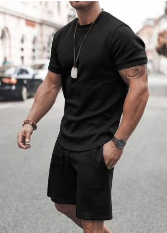 lot 55989 image: Mens Short Sets 2 Piece Outfits Casual T Shirts Summer Tracksuits Athletic jogging suits with Pockets-ATM-4020-XL, X-Large - Retail $27