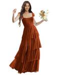 Tulle Bridesmaids Dresses Burnt Orange for Women Long A-Line Square Neck Tiered Skirt Evening Ball Gown Size 10 - Retail: $83