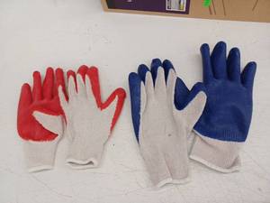 lot 10771 image: Latex Coated Work Gloves Set Red and Blue