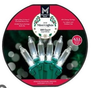 lot 10918 image: Members Mark 200ct LED Mini Lights, 43.1ft Lighted Length, 2 Pack
