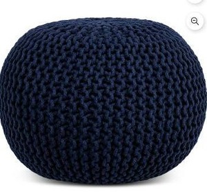 lot 10940 image: BirdRock Home Round Pouf Foot Stool Ottoman, Navy