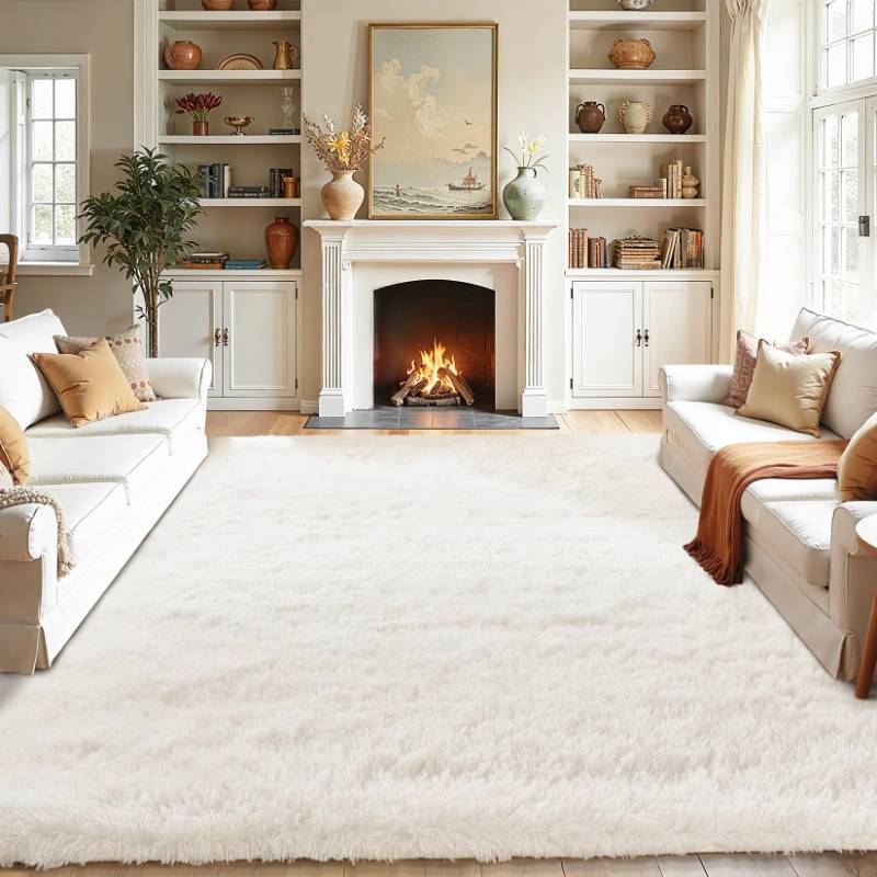 lot 7145 image: White Fluffy Area Rugs for Bedroom - 5x7 Soft Plush Shag Rug for Living Room Nursery Kids Room - Non Slip Fuzzy Shaggy Floor Carpets for Girls Boys Play Room Dorm Decor,Cream White