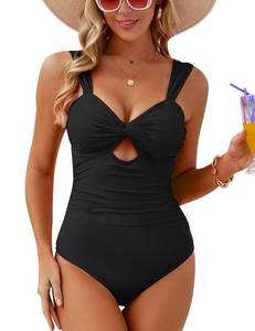 lot 8834 image: VIMPUNEC Women One Piece Tummy Control Swimsuit High Waisted Bathing Suit Cut Out Swimwear Black XL