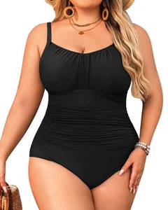 lot 8838 image: Aqua Eve Plus Size Swimsuit for Women Tummy Control One Piece Bathing Suit Vintage Swimwear Black 26W
