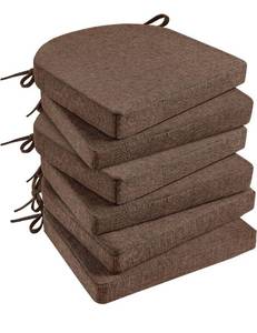 lot 8847 image: Basic Beyond Chair Cushions for Dining Chairs with Ties and Removable Cover, 2 Thick Seat Cushions for Kitchen Chairs, Set of 6, 17 x 16, Brown