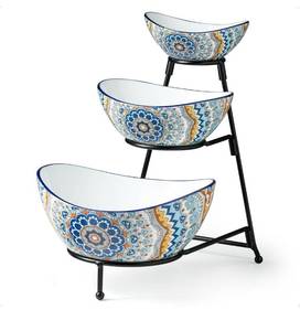 lot 8850 image: YHOSSEUN 3 Tier Serving Bowls, Serving Dishes for Entertaining Porcelain Serving Trays and Platters Tiered Bowl Set with Collapsible Thicker Sturdier Metal Rack