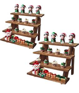 lot 8853 image: 2Pcs Wooden Cupcake Stand - 4 Tier Cupcake Display Stand, Rustic Tiered Display Stand, Tool Free