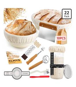 lot 8854 image: Sourdough Starter Kit - Banneton Proofing Basket 9 Inch Round & 10 Oval, Complete Sourdough Bread Baking Supplies with Starter Jar