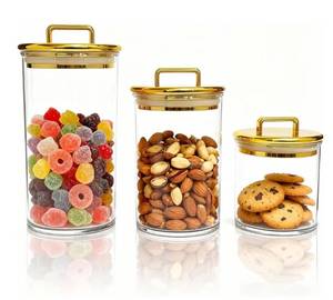 lot 8860 image: 3-Pack Clear Acrylic Storage Jars with Gold Lids  Airtight Containers for Bathroom,