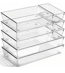 lot 8861 image: 8 Pack Large Clear Plastic Drawer Organizer Bins - Acrylic Bathroom Drawer Organizer Trays