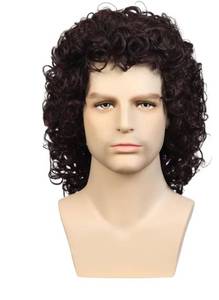 lot 8865 image: WildCos Short Curly Brown Wig 70s 80s Rocker Party Wig Slash Afro Punk Rocker Halloween Party Costume Wig for Men