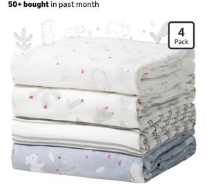 lot 8870 image: Momcozy Muslin Swaddle Blankets, 4-Pack Breathable and Skin-Friendly Receiving Blankets,