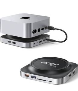 lot 8873 image: Acer Gadget Mac Mini M4 Dock, 8TB M.2 NVMeSATA SSD Enclosure & Stand, 4K144Hz HDMI, 10Gbps USB-C & USB-A Hub, SDTF Card Reader, 3.5mm Audio, Aluminum Docking Station for Mac Mini M4 & M4 Pro, Black