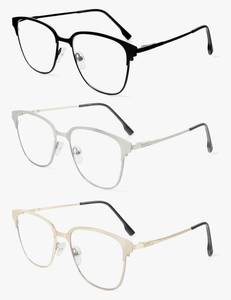 lot 8875 image: MMOWW 3 Pack Square Blue Light Blocking Reading Glasses Metal Frame Spring Hinges Computer Readers for Men Women 3.50