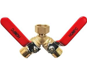 lot 8887 image: HQMPC Garden Hose Y Valve Splitter With Stainless Steel Long Handle - Brass 2 Way Water Adapter, 34 GHT Thread