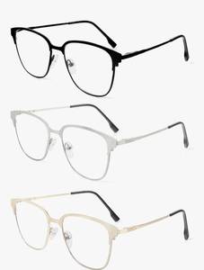lot 8890 image: MMOWW 3 Pack Square Blue Light Blocking Reading Glasses Metal Frame Spring Hinges Computer Readers for Men Women 2.00