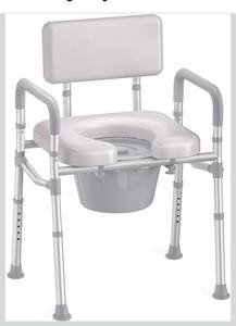 lot 8893 image: HOMLAND Bedside Commode with Padded Seat and Backrest, Aluminum Commode Toilet with Bucket