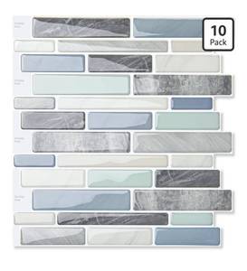 lot 8900 image: LONGKING Self-Adhesive Kitchen Backsplash, Marble Look Decorative Tiles (10 Tiles)