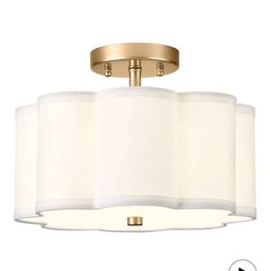 lot 8902 image: Gold Semi Flush Mount Ceiling Light, 3-Light 12.5 Ceiling Lighting Fixtures with Fabric Shade in Flower Shape,