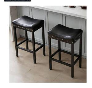 lot 8905 image: Counter Height Bar Stools Set of 2, 30 Inch, Industrial Vintage Bar Stool with Nailhead, Faux Leather