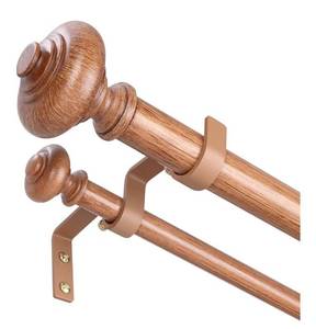 lot 8915 image: Wood Double Curtain Rods for Windows 72 to 144 inch, Boho Vintage Decorative 1 Inch Adjustable Long Dual Curtain Rod,