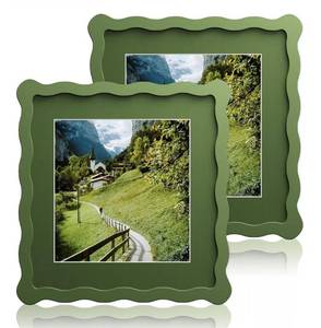lot 8922 image: 8X8 Wavy Picture Frame With Mat For 6X6, Wavy Edge Wooden Picture Frame with Real Glass
