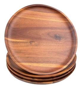 lot 8925 image: AIDEA Acacia Wood Dinner Plates, 11Inch Round Wood Plates Set of 4,