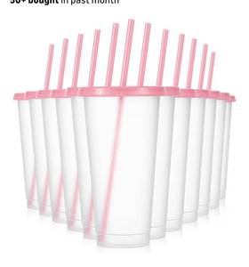 lot 8937 image: Mifoci 12 Pcs Plastic Tumbler with Lids and Straws