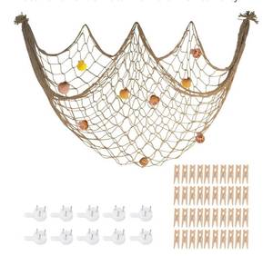 lot 8960 image: 80x40 Inch Decorative Fishing Net wShells & Clips,