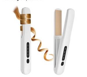 lot 9006 image: Cordless Hair Straightener and Curler, 2 in 1 Portable Mini Flat Iron & Curling Iron, Fast Heating & Titanium Plate Straightener with 4 Adjustable Temp
